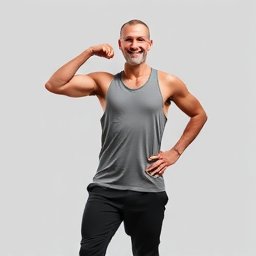Portrait of Mike, a middle-aged man looking motivated in fitness gear